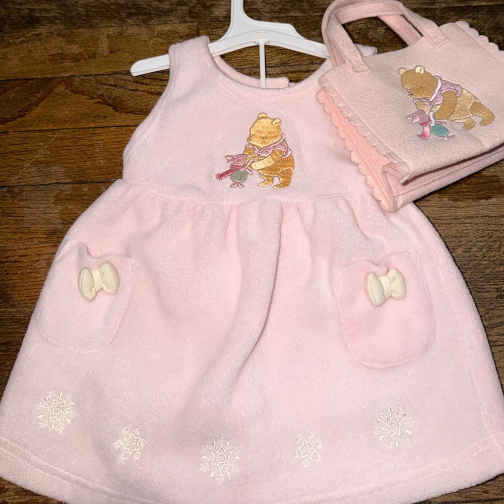 Vintage The Disney Store Pink Fleece Winnie the Pooh & Piglet Winter Dress & bag